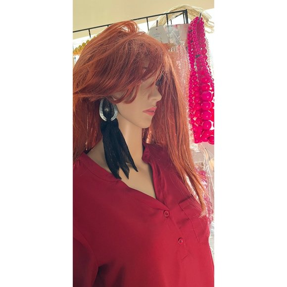 Large Big Black Earring statement bold chunky studs Jet Pierced Pageant fabric - Picture 2 of 8